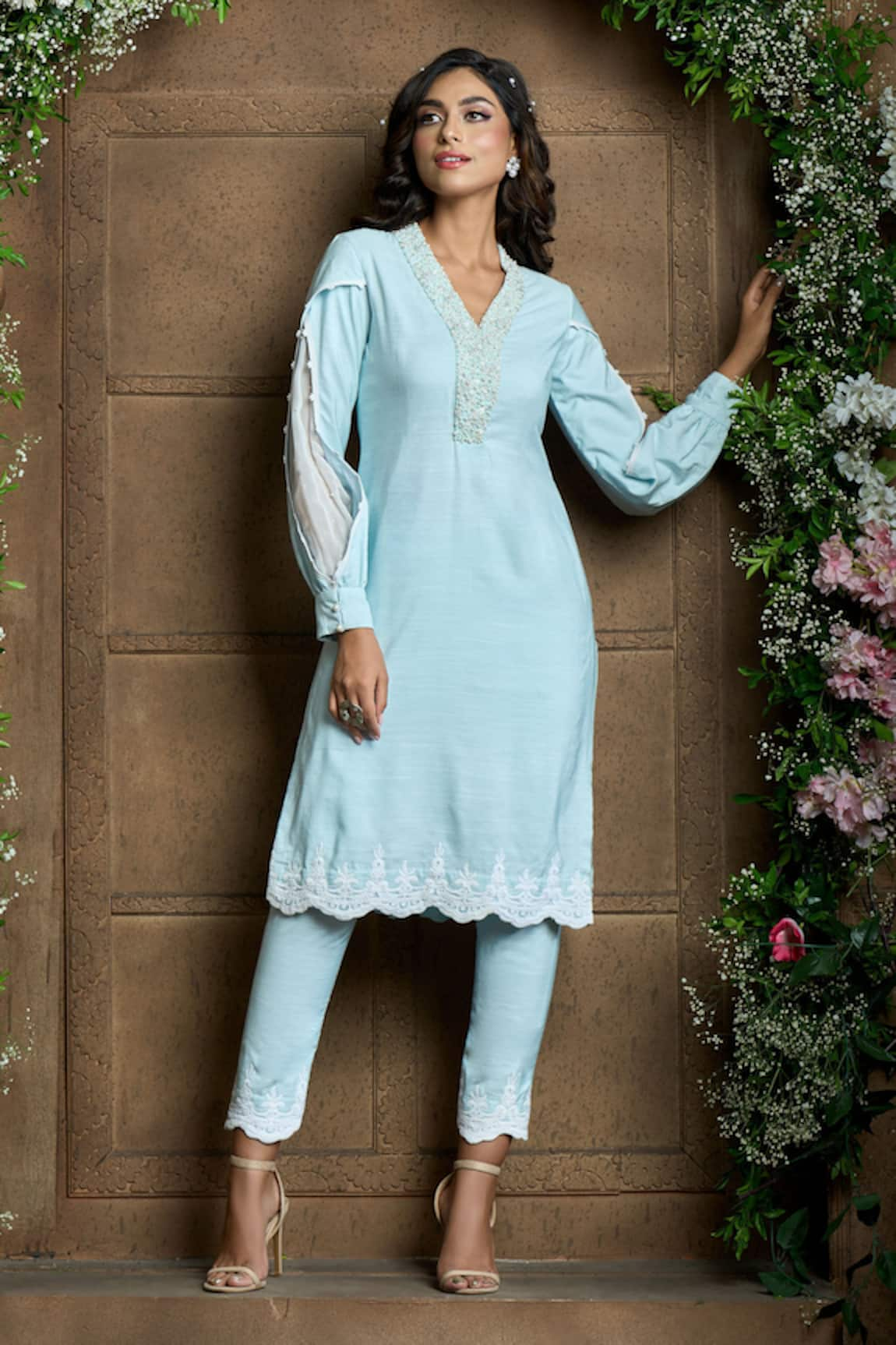 Aariyana Couture Hand Embroidered Placket Kurta With Pant