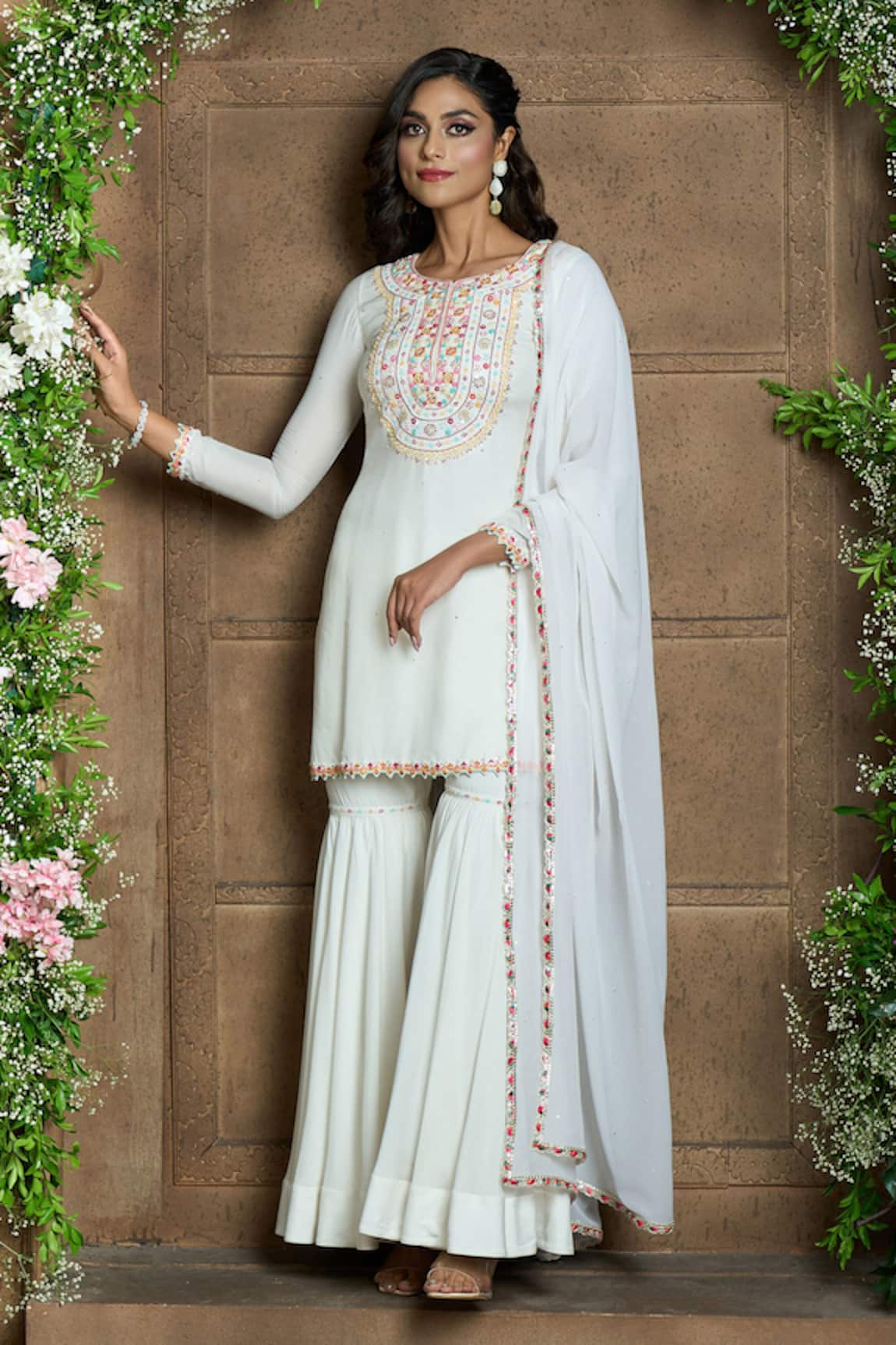 Ariyana Couture Cotton Silk Embroidered Kurta Sharara Set