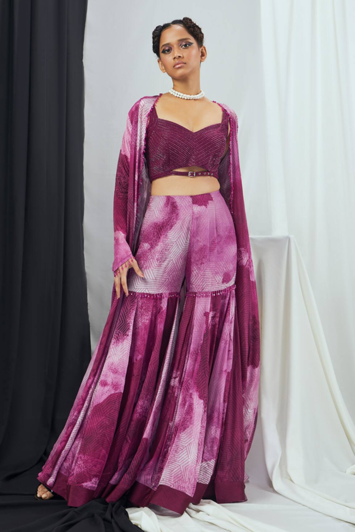 Nirmooha Blotch Print Cape Sharara Set 
