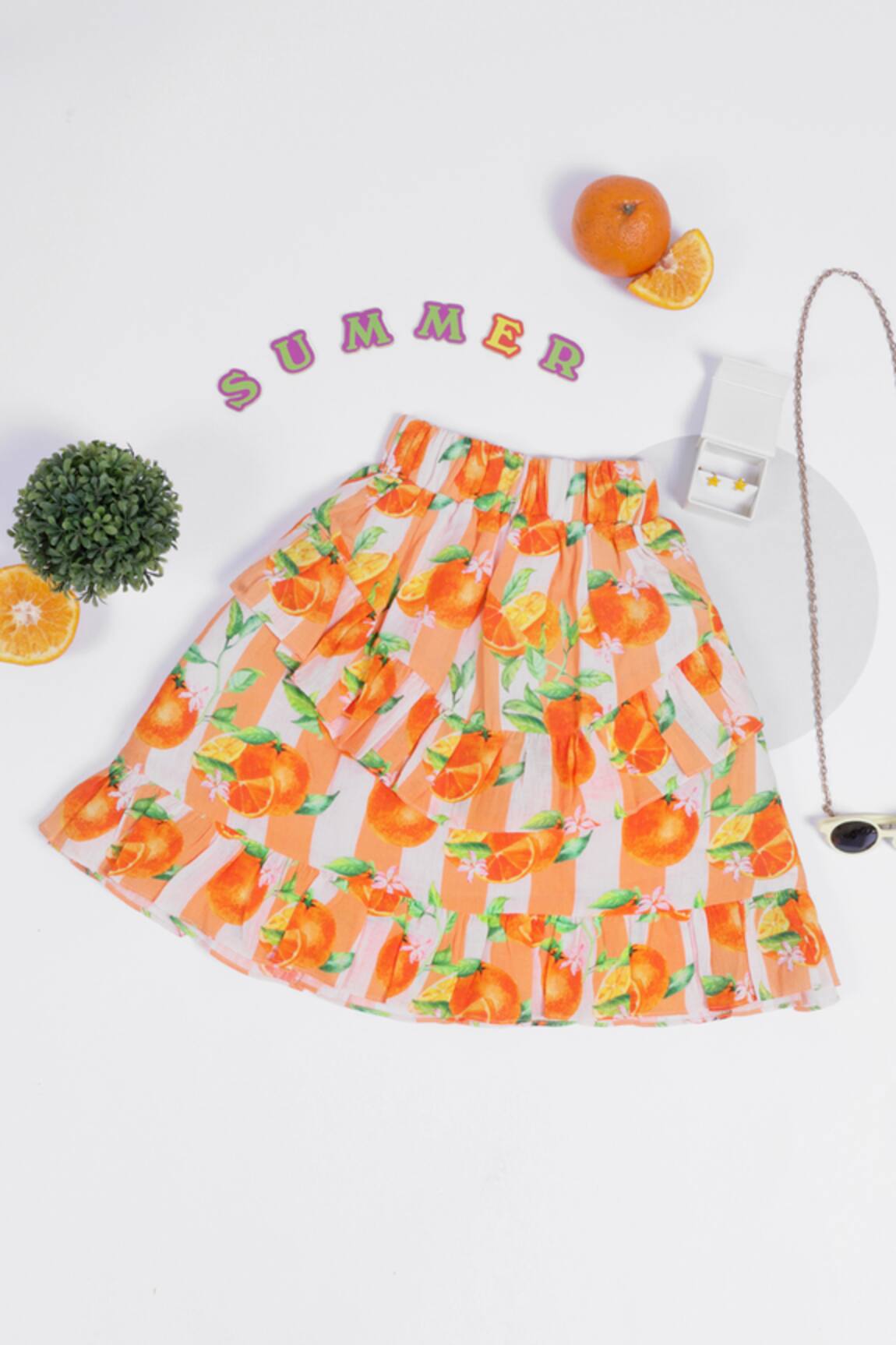 Rang by Lespetits Orange Fruit Print Skirt