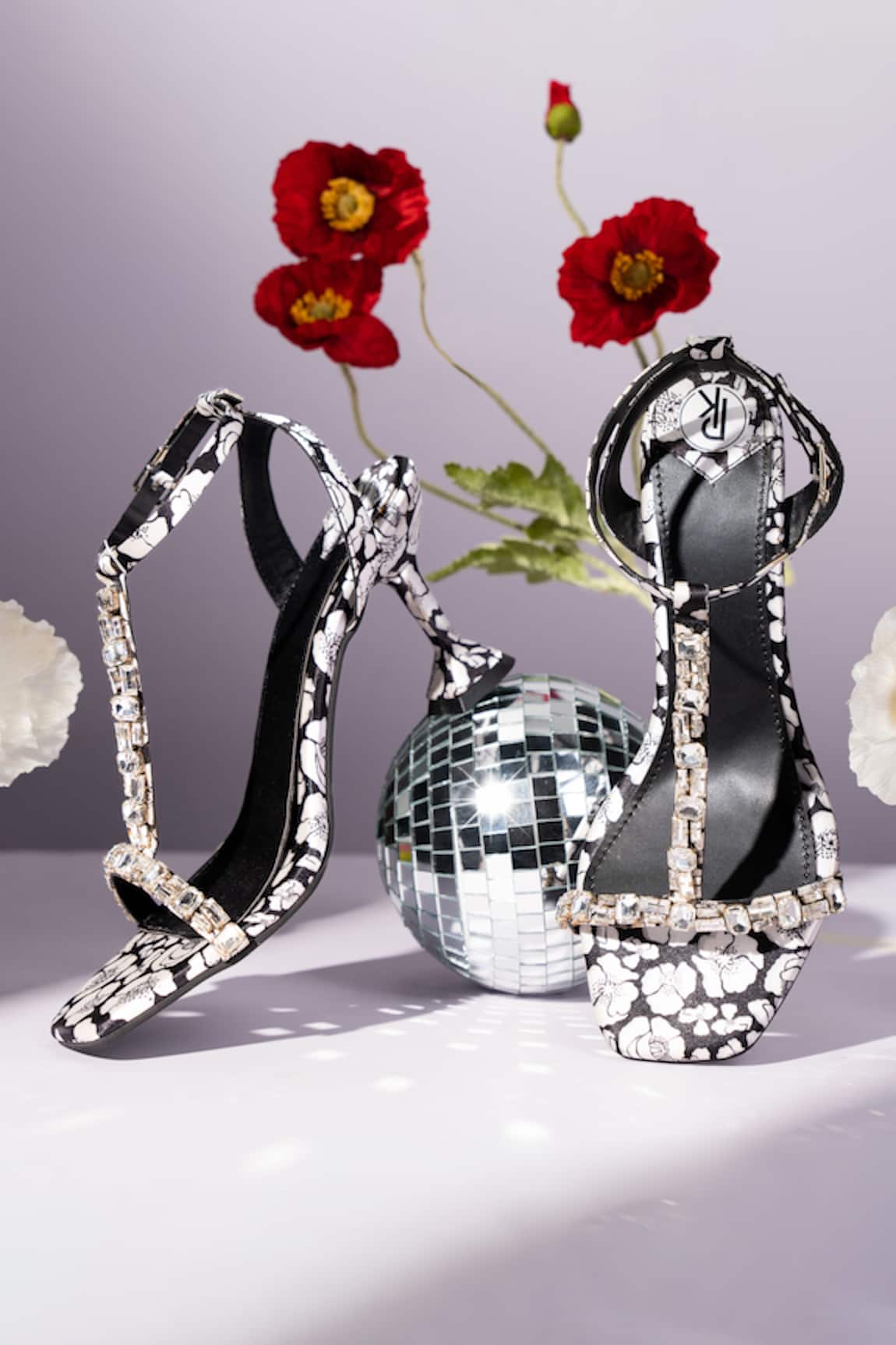 PREET KAUR Poppy Print Embroidered Spool Heels 