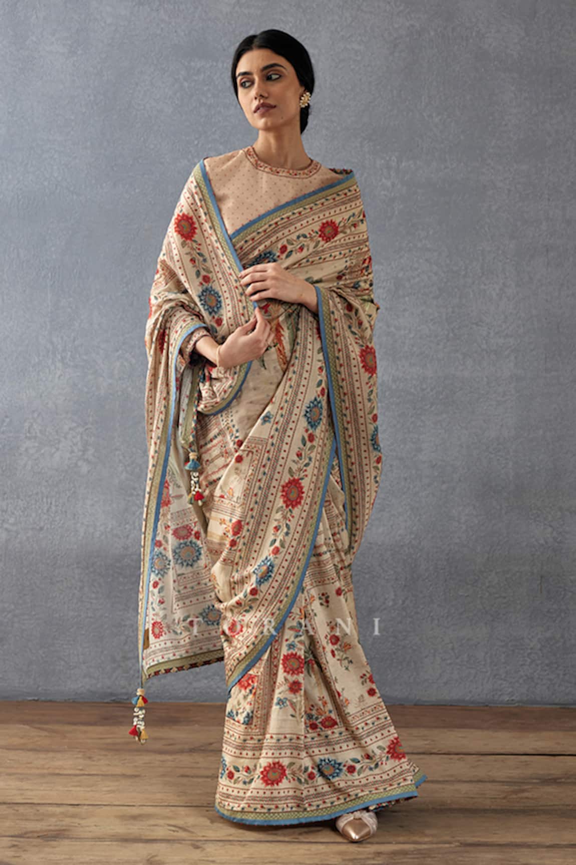 Torani Badami Mulmul Printed Saree With Blouse