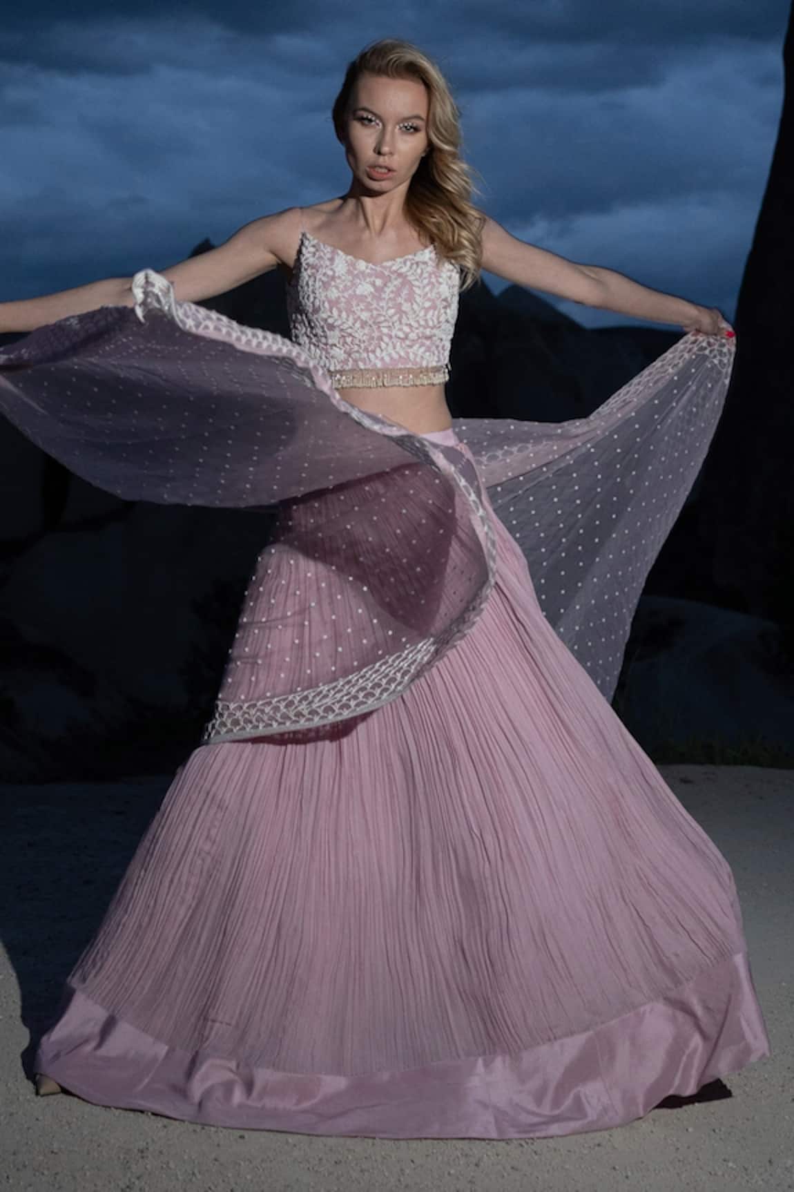 COUTURE BY NIHARIKA Gathered Lehenga & Embroidered Blouse Set