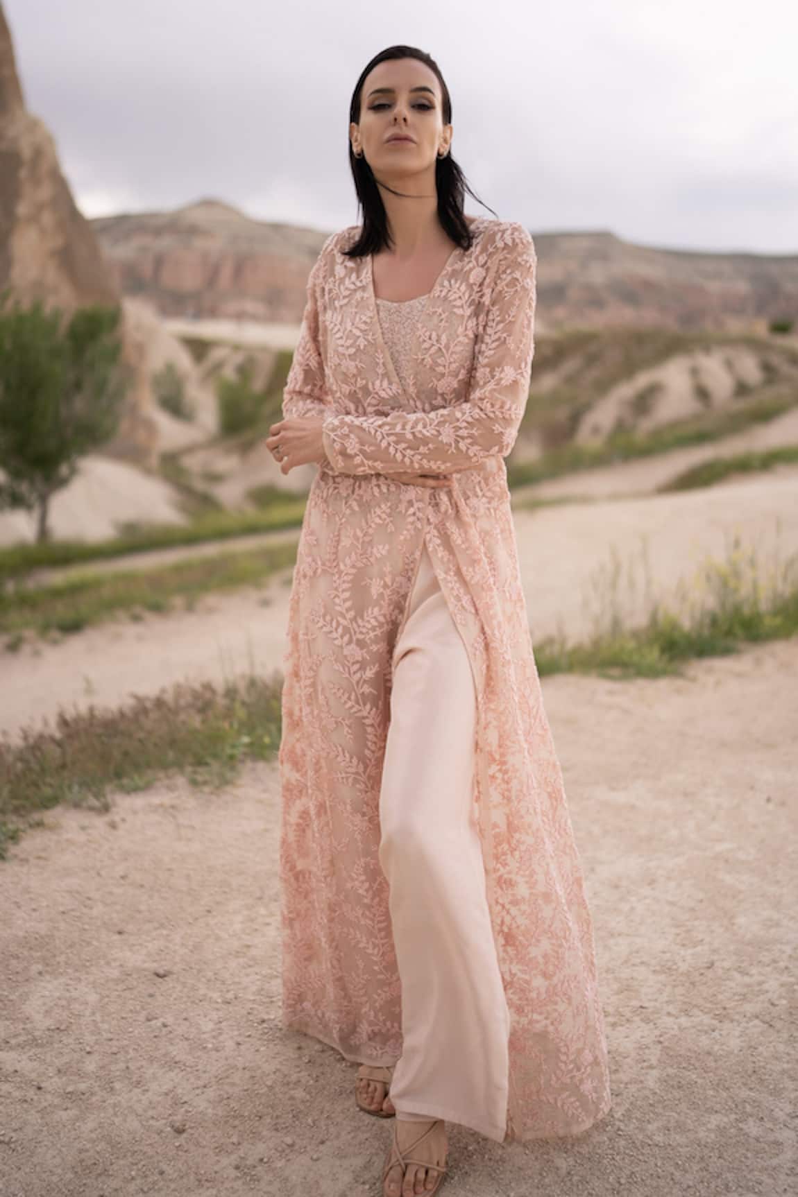 COUTURE BY NIHARIKA Hand Floral Embroidered Jacket Pant Set