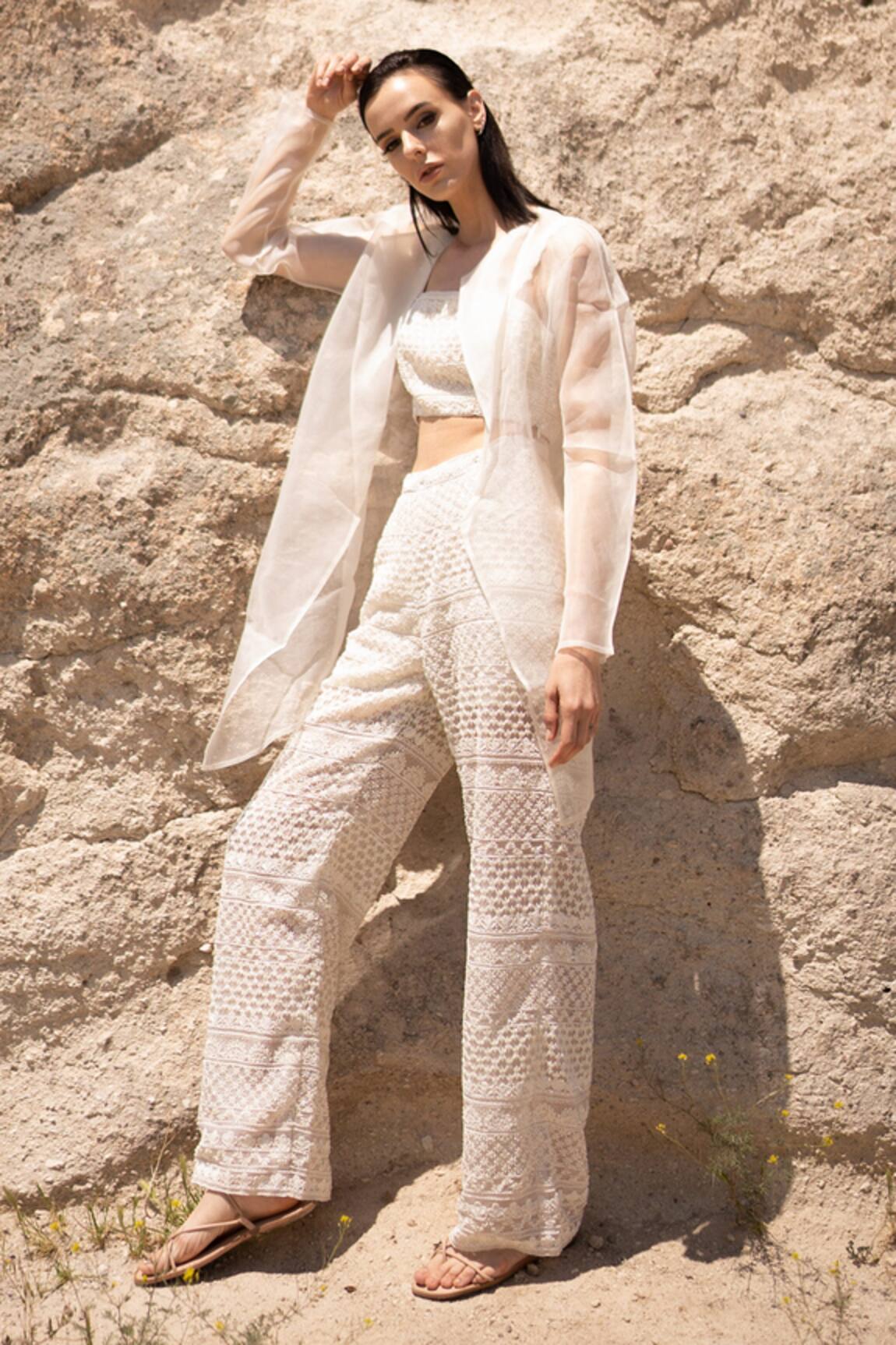 COUTURE BY NIHARIKA Sheer Jacket & Hand Embroidered Pant Set
