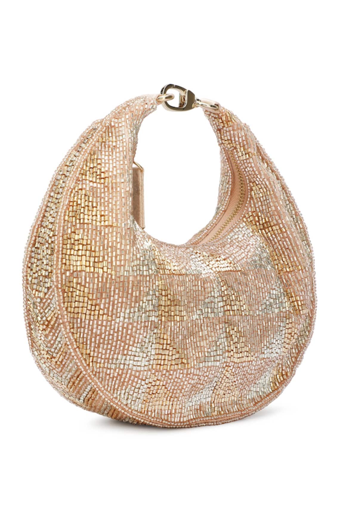 RICAMMO Suede Crystal Embellished Half Moon Bag