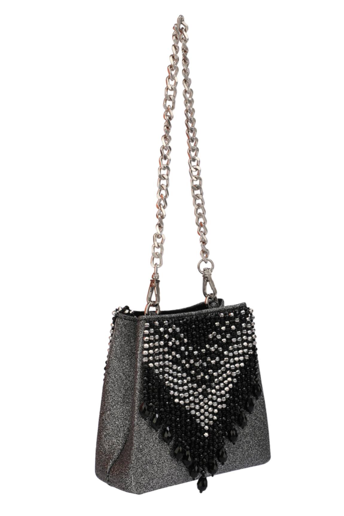 RICAMMO Embellished Crystal Tasselled Nano Bucket Bag