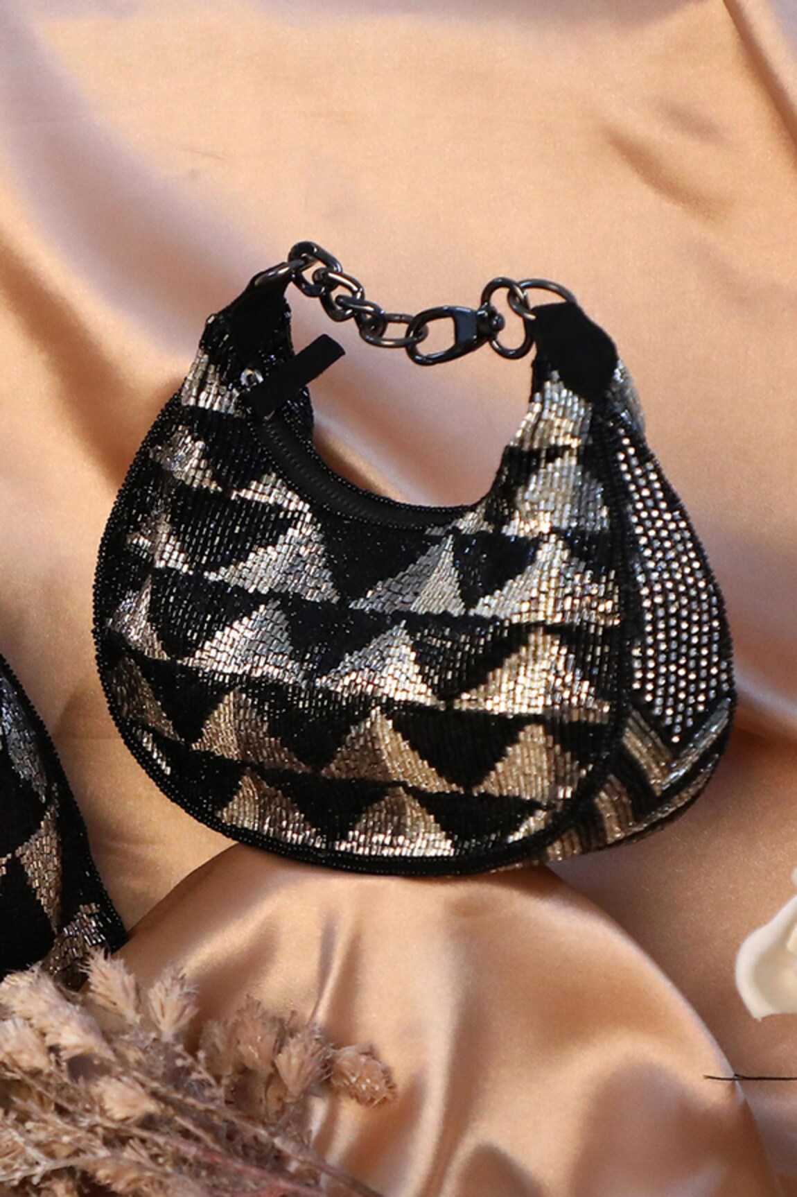 RICAMMO Geometric Crystal Embellished Half Moon Bag