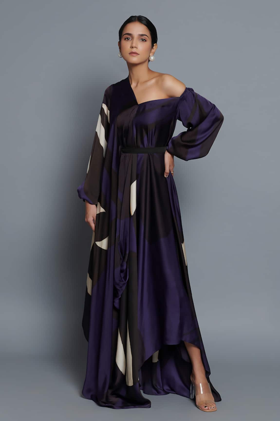 Vedika M Printed Asymmetric Draped Kaftan