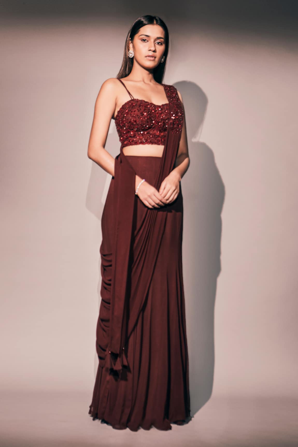 Pritika Vora Pre-Draped Saree With Hand Embroidered Blouse