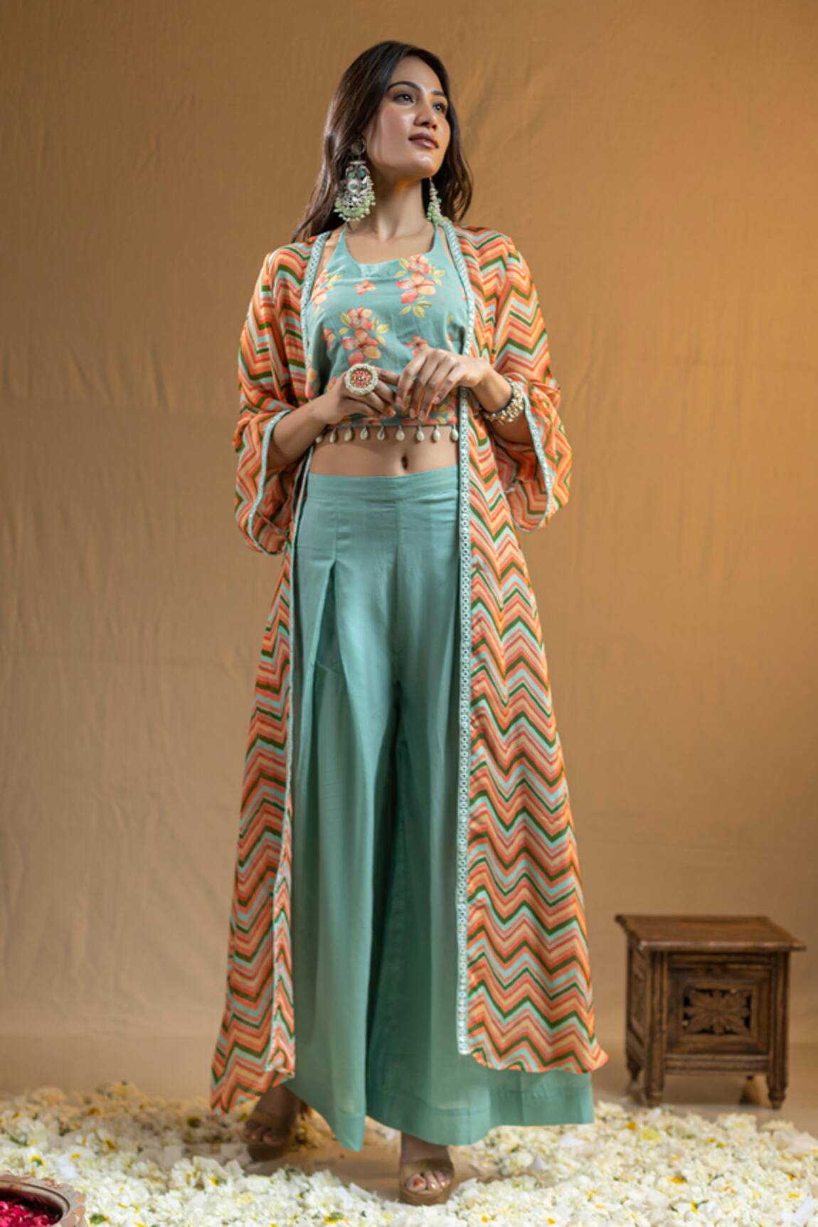Nazar By Indu Chevron Print Cape Flared Pant Set