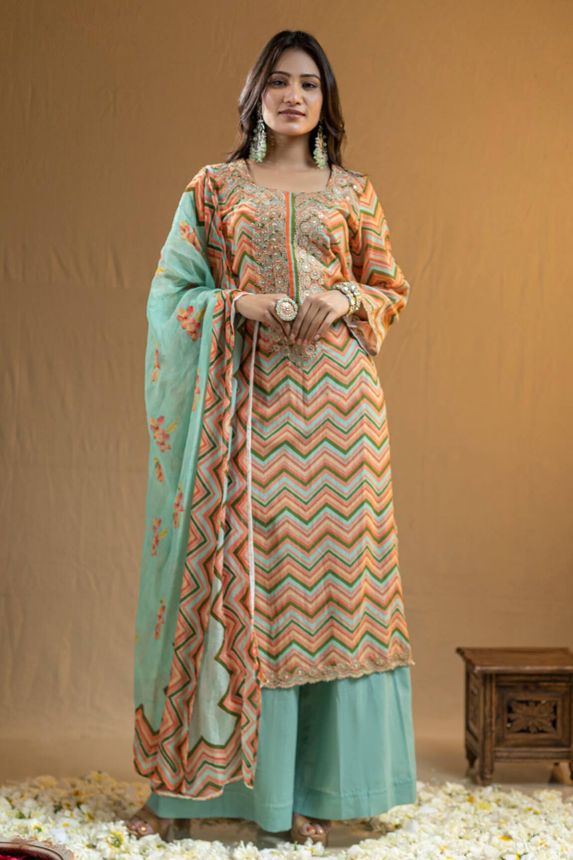 Nazar By Indu Chevron Print Kurta Palazzo Set