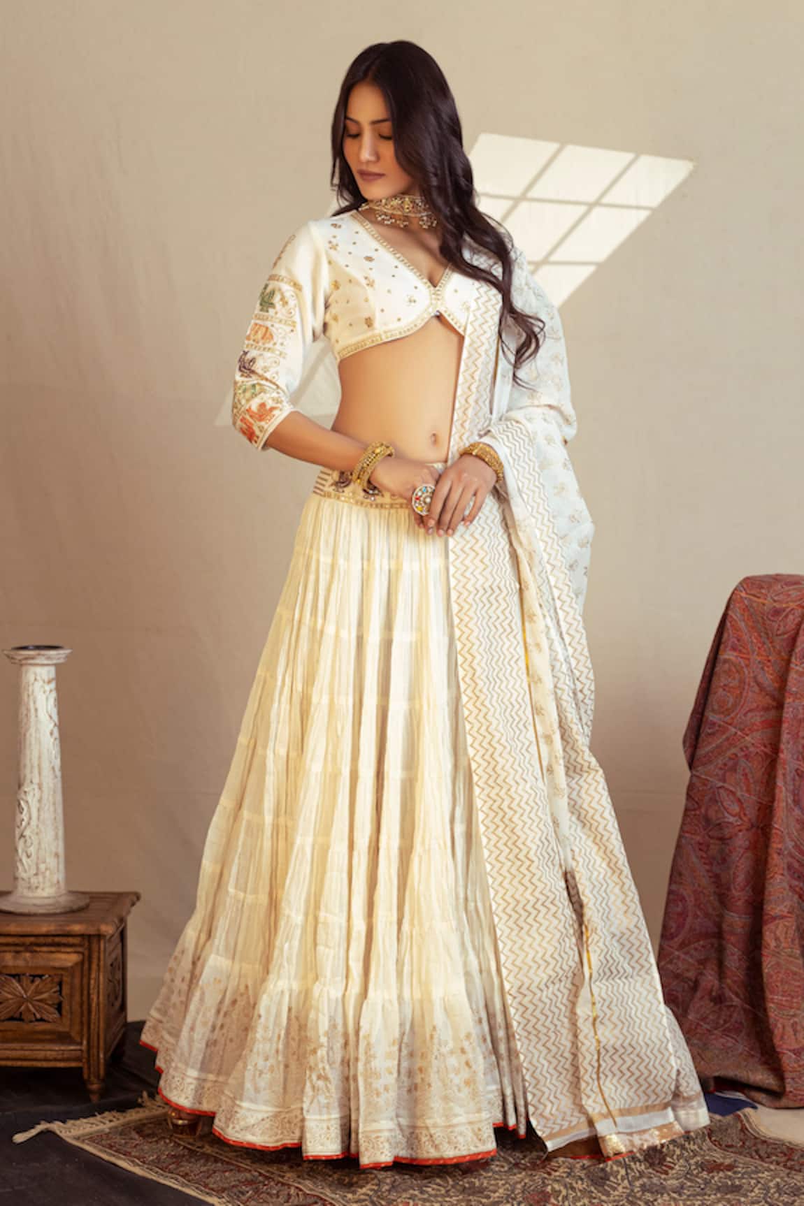 Nazar By Indu Ivory Khari Printed Lehenga Set