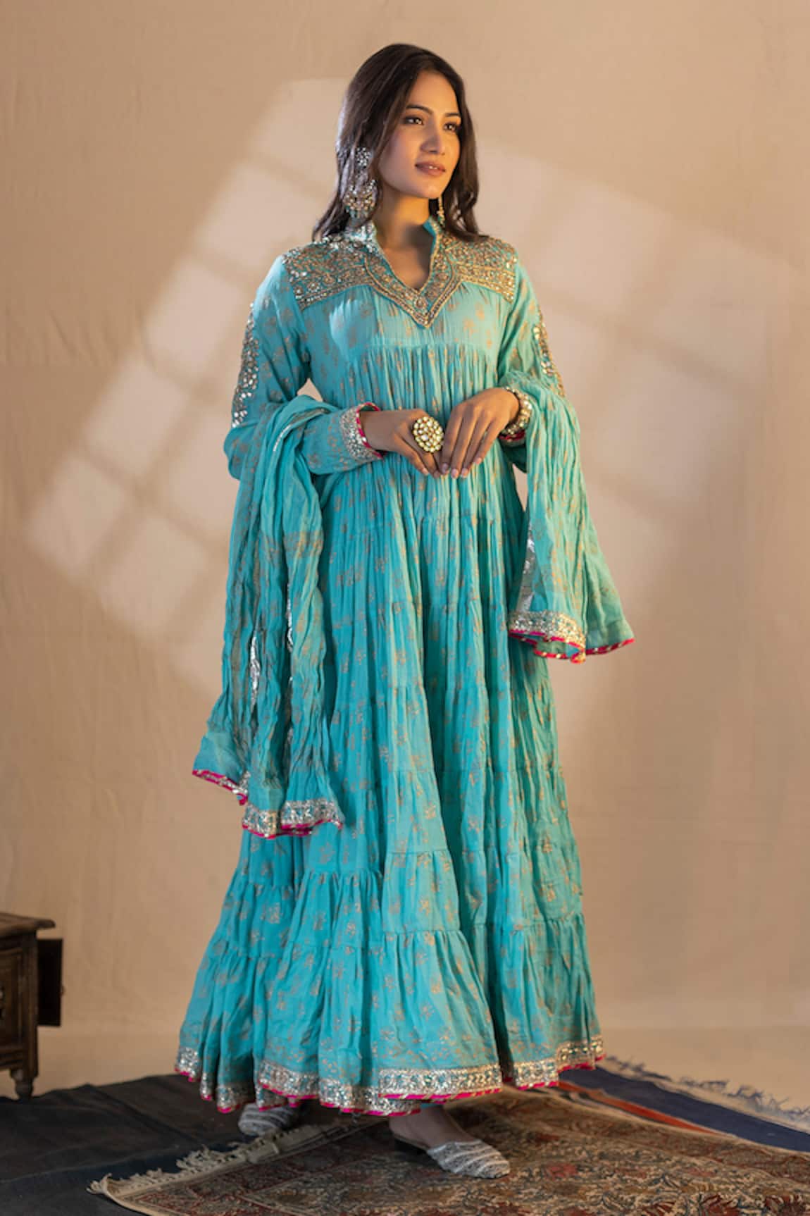 Nazar By Indu Floral Print Tiered Anarkali Set 