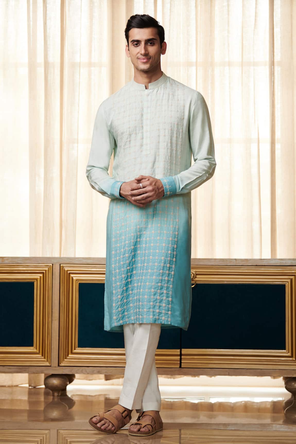 Philocaly Periwinkle Ombre Dyed Embroidered Kurta