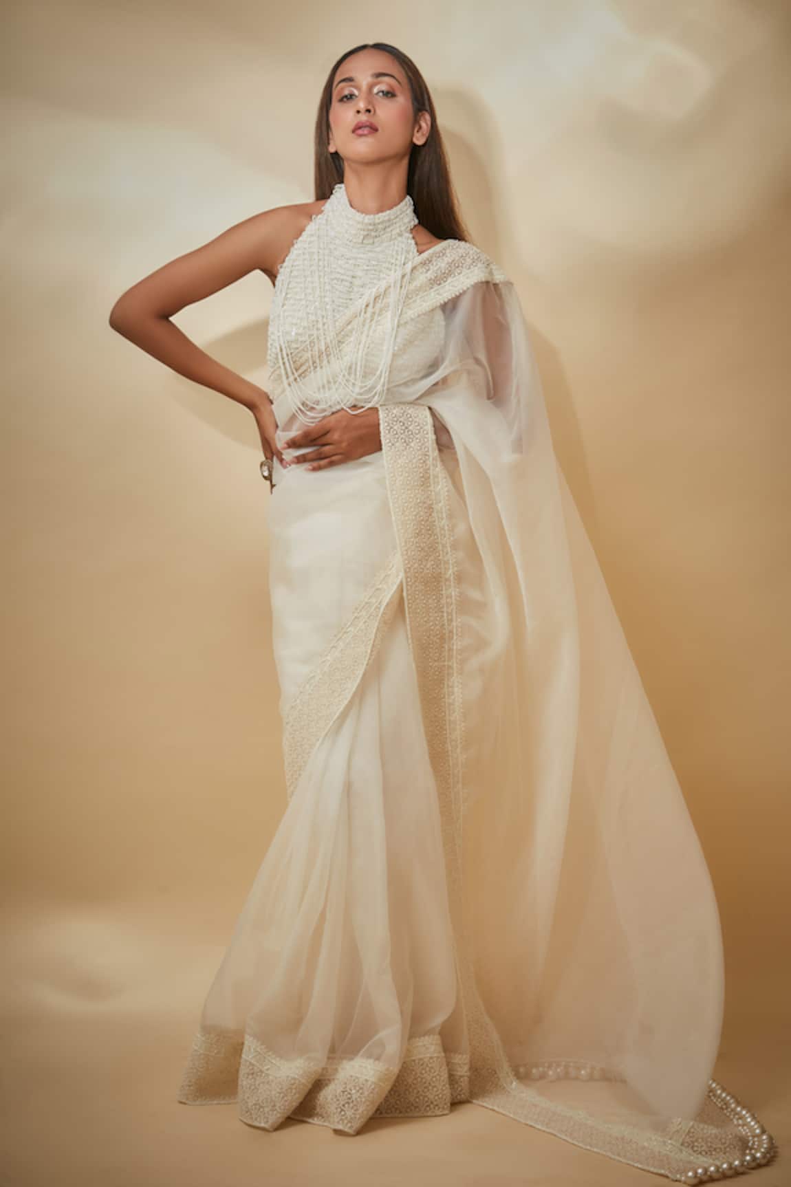 Premya By Manishii Border Embroidered Saree With Blouse