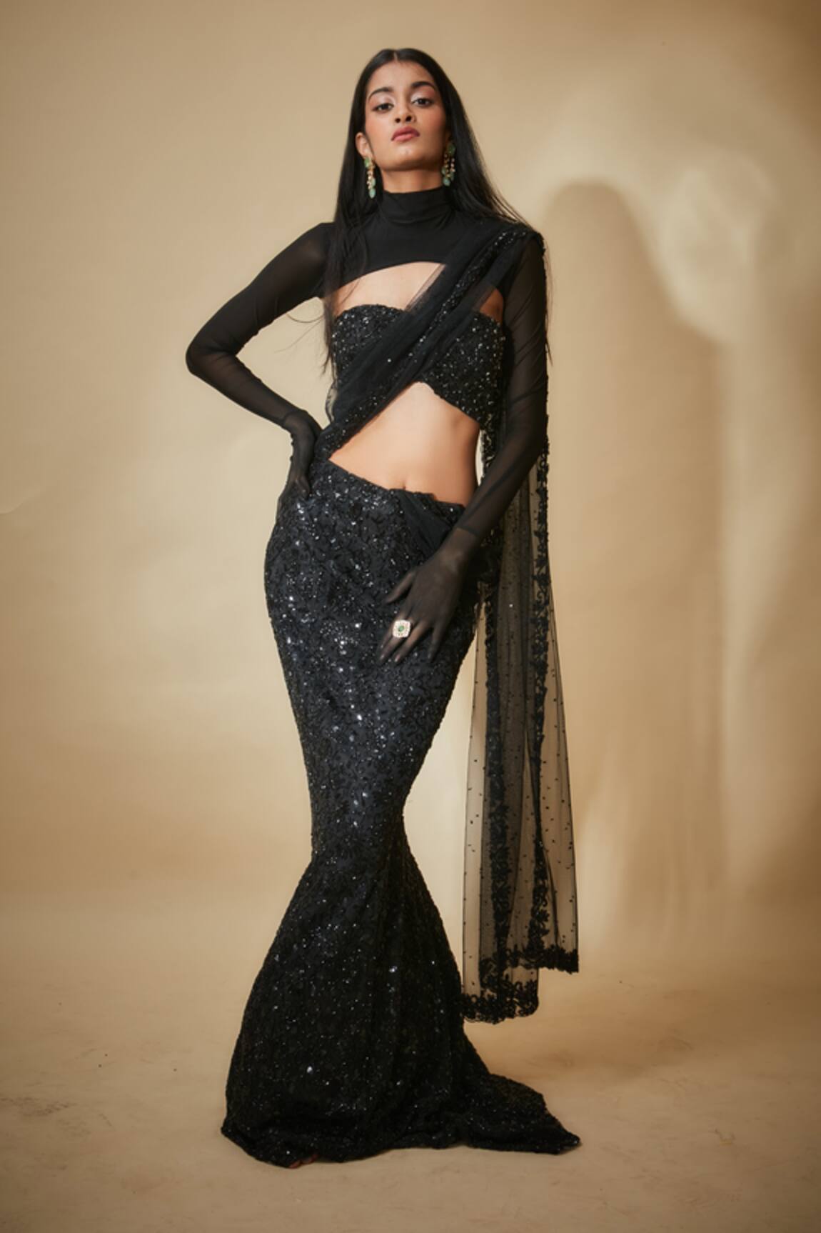 Premya By Manishii Hand Embroidered Pre-Draped Saree Set