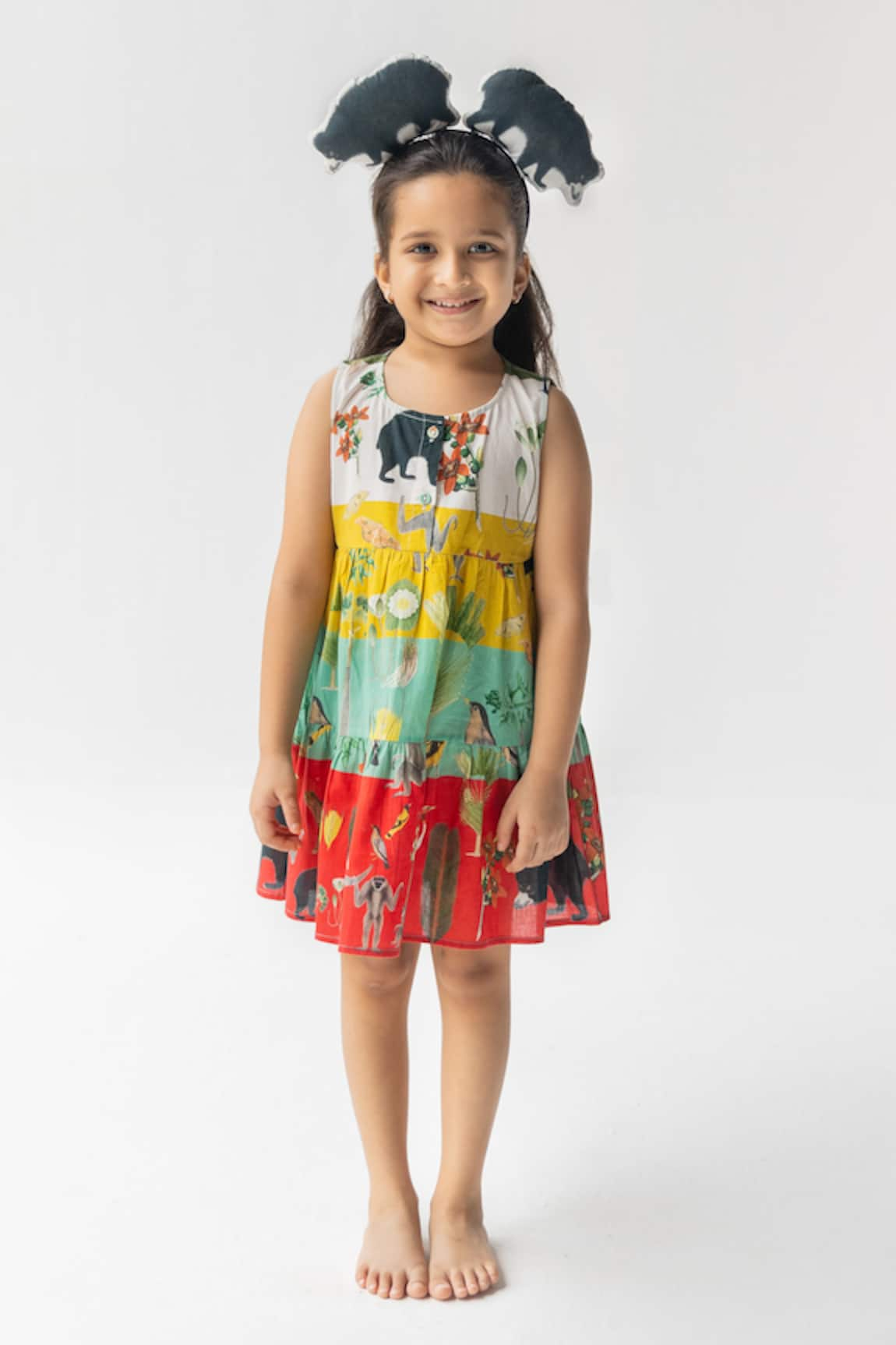 Ankid Chidiya Ghar Ki Sair Printed Tiered Dress