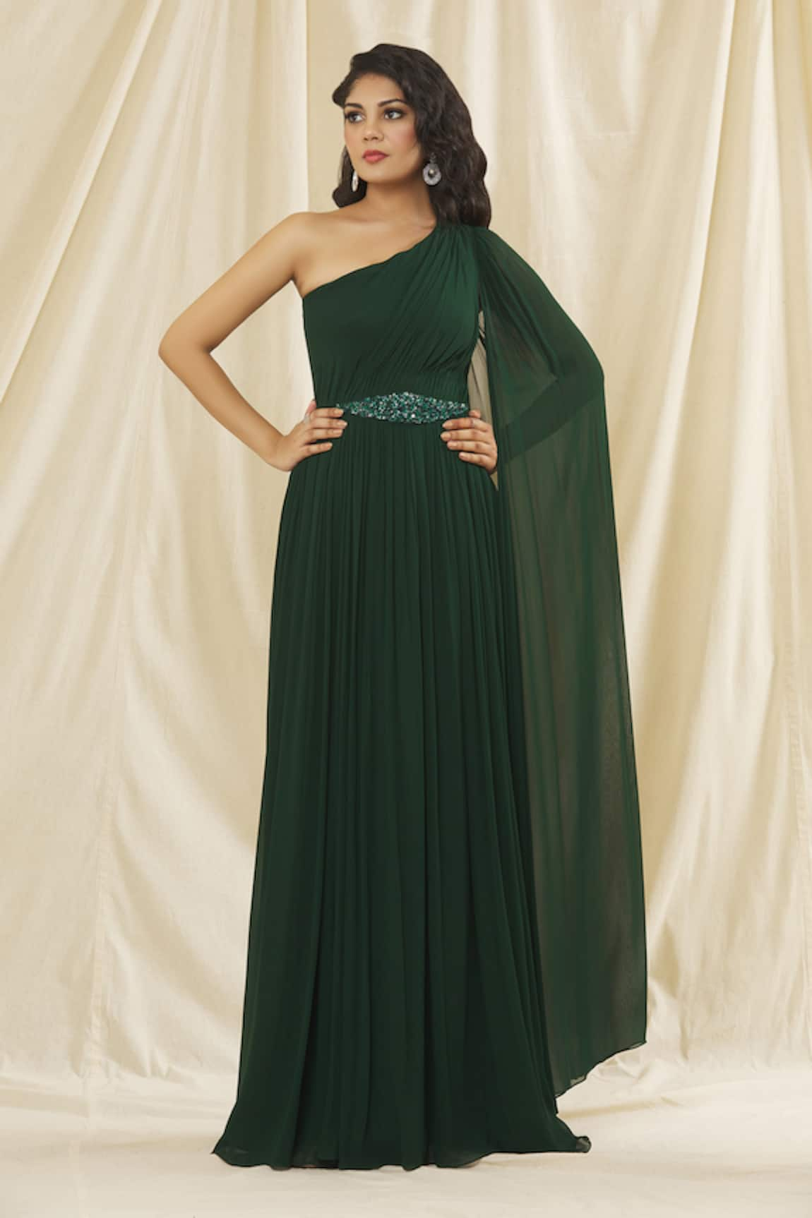 Kiyohra Seline One-Shoulder Draped Gown