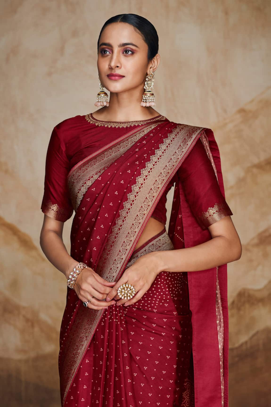 Maroon Color Soft Banarasi Silk Saree with contrast Blouse - PreeSmA
