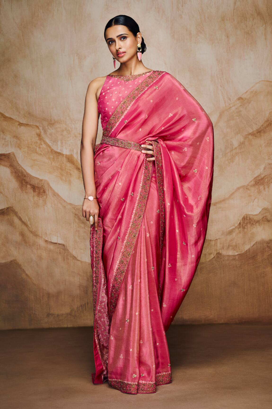 Label Varsha Bandhani Placement Woven Saree With Blouse