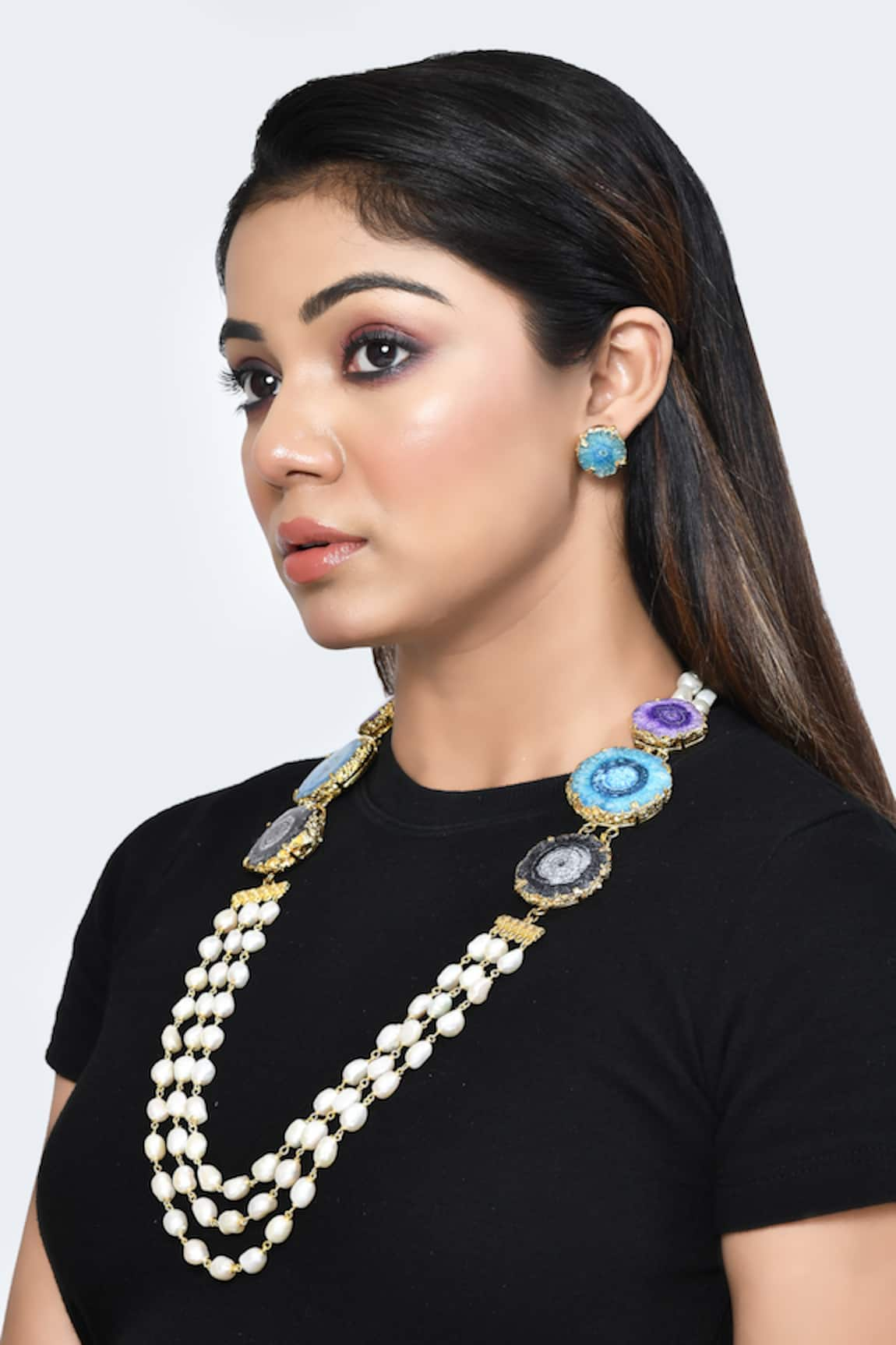 Posh by Rathore Druzy Stone Embellished Necklace Set