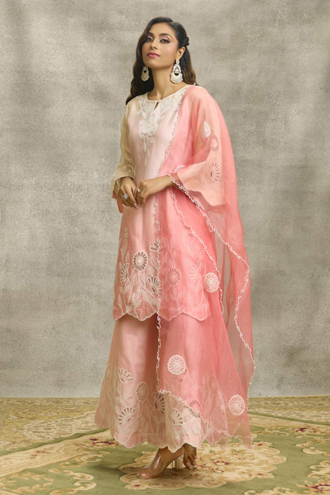 Surabhi Arya Floral Cutwork Embroidered Kurta Palazzo Set
