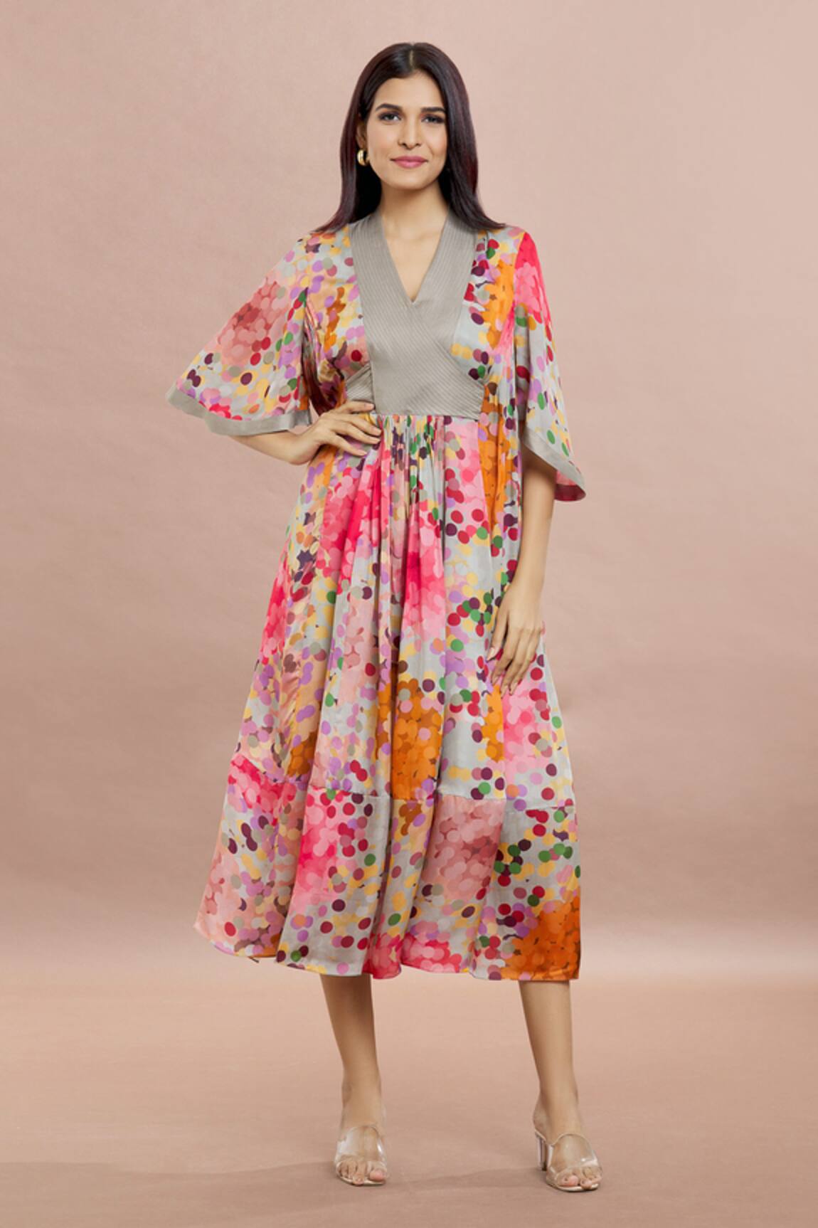 Whimsical By Shica Dot Print Tiered Dress With Belt 