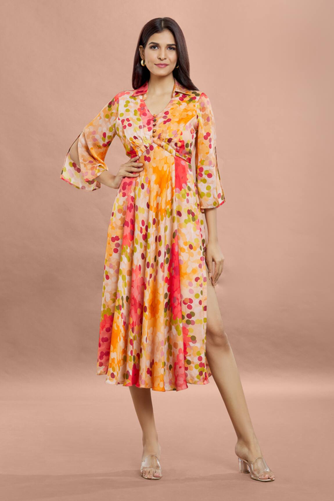 Whimsical By Shica Dot Print Gathered Dress