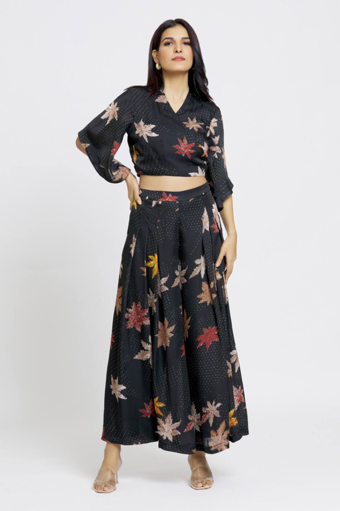 Whimsical By Shica Maple Dot Print Wrap Top & Flared Pant Set