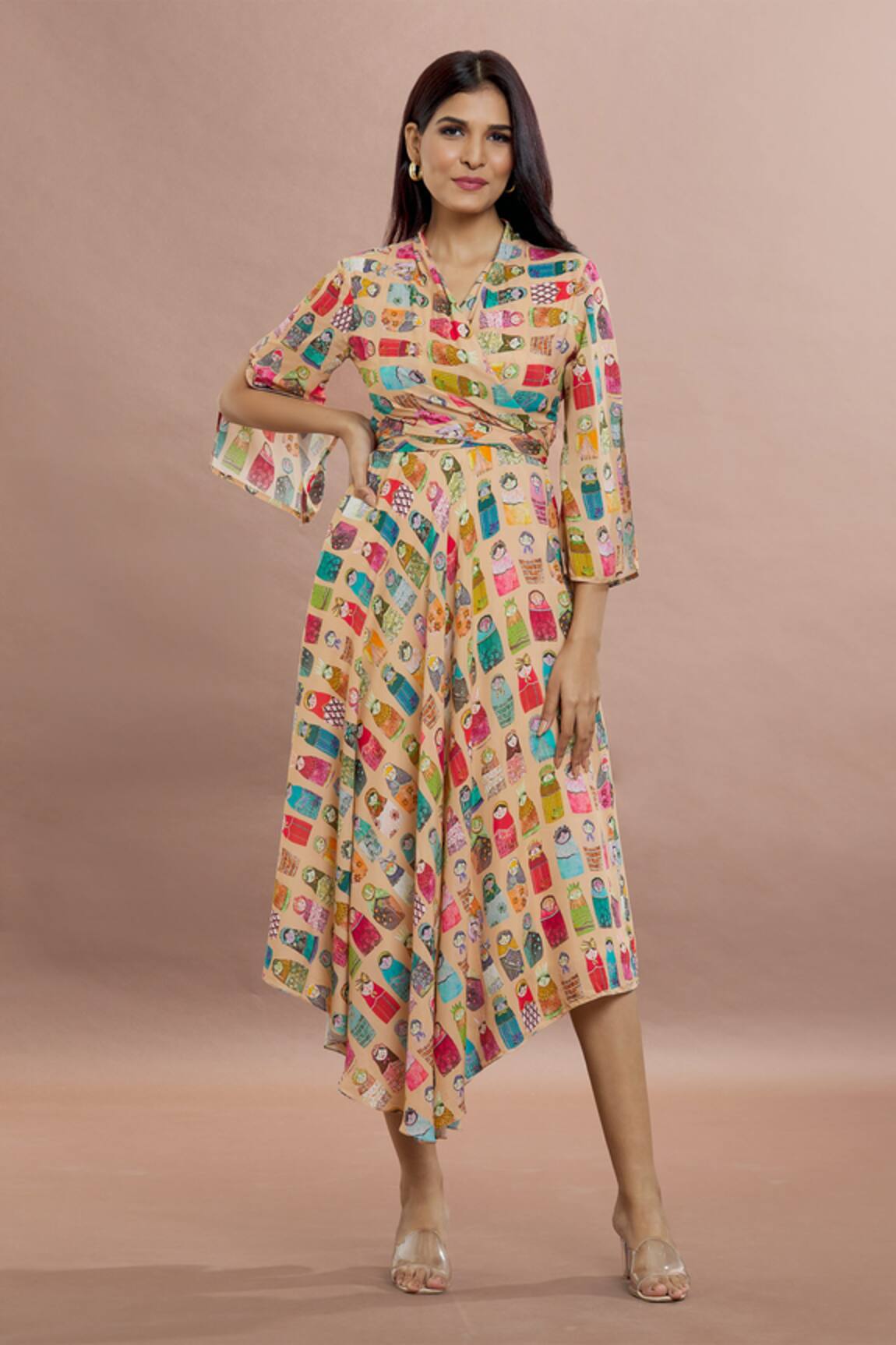 Whimsical By Shica Doll Print Wrap Dress