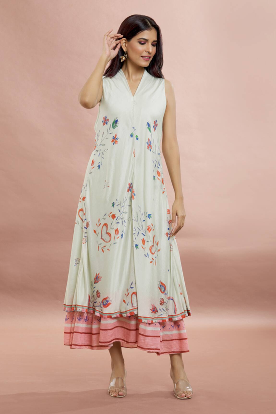 Whimscial by shica Heart Print Layered Dress