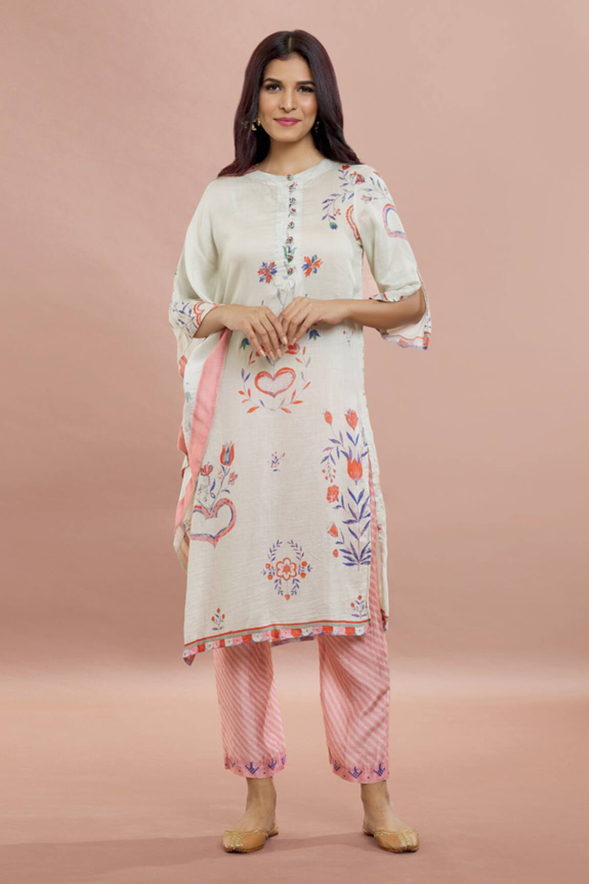 Whimsical By Shica Floral Print Kaftan & Stripe Pant Set