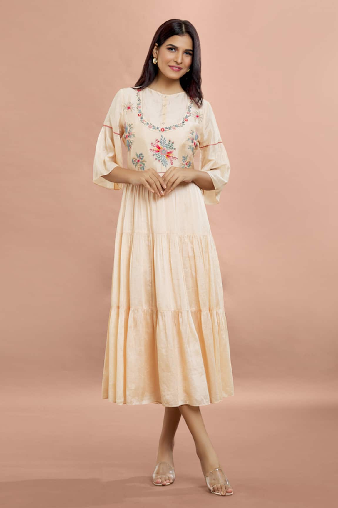 Whimsical By Shica Floral Embroidered Yoke Dress