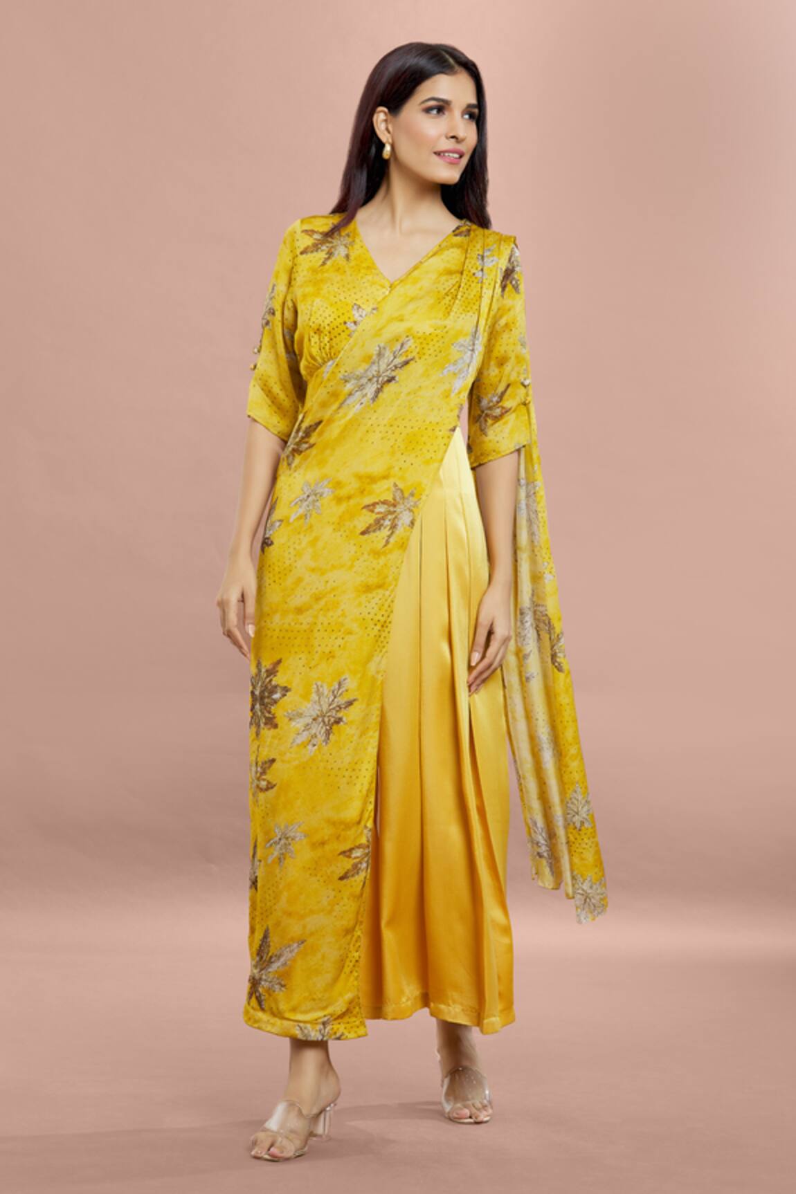 Whimsical By Shica Maple Dot Print Saree Draped Jumpsuit