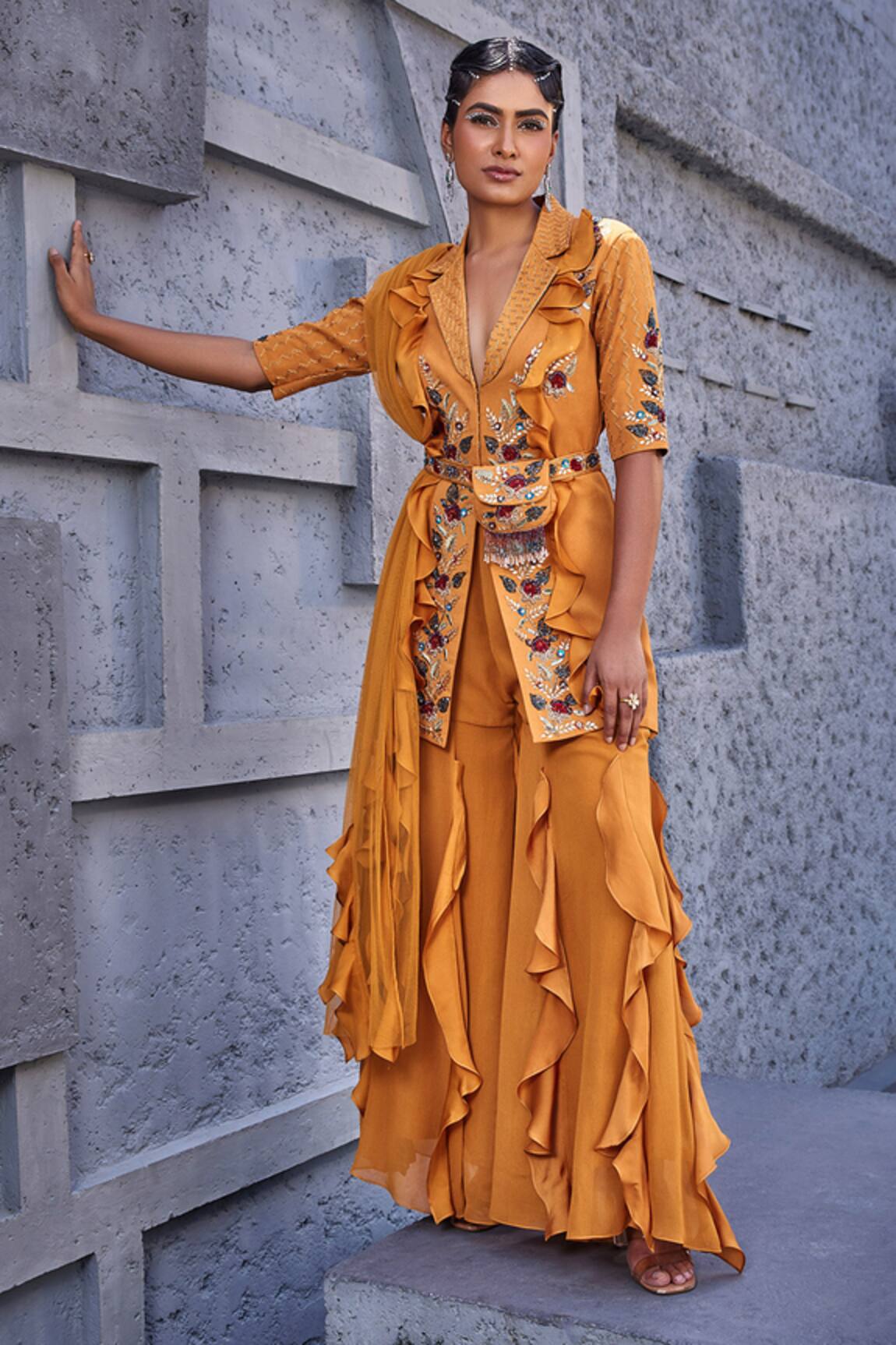 Miku Kumar Thread Floral Embroidered Jacket Sharara Set