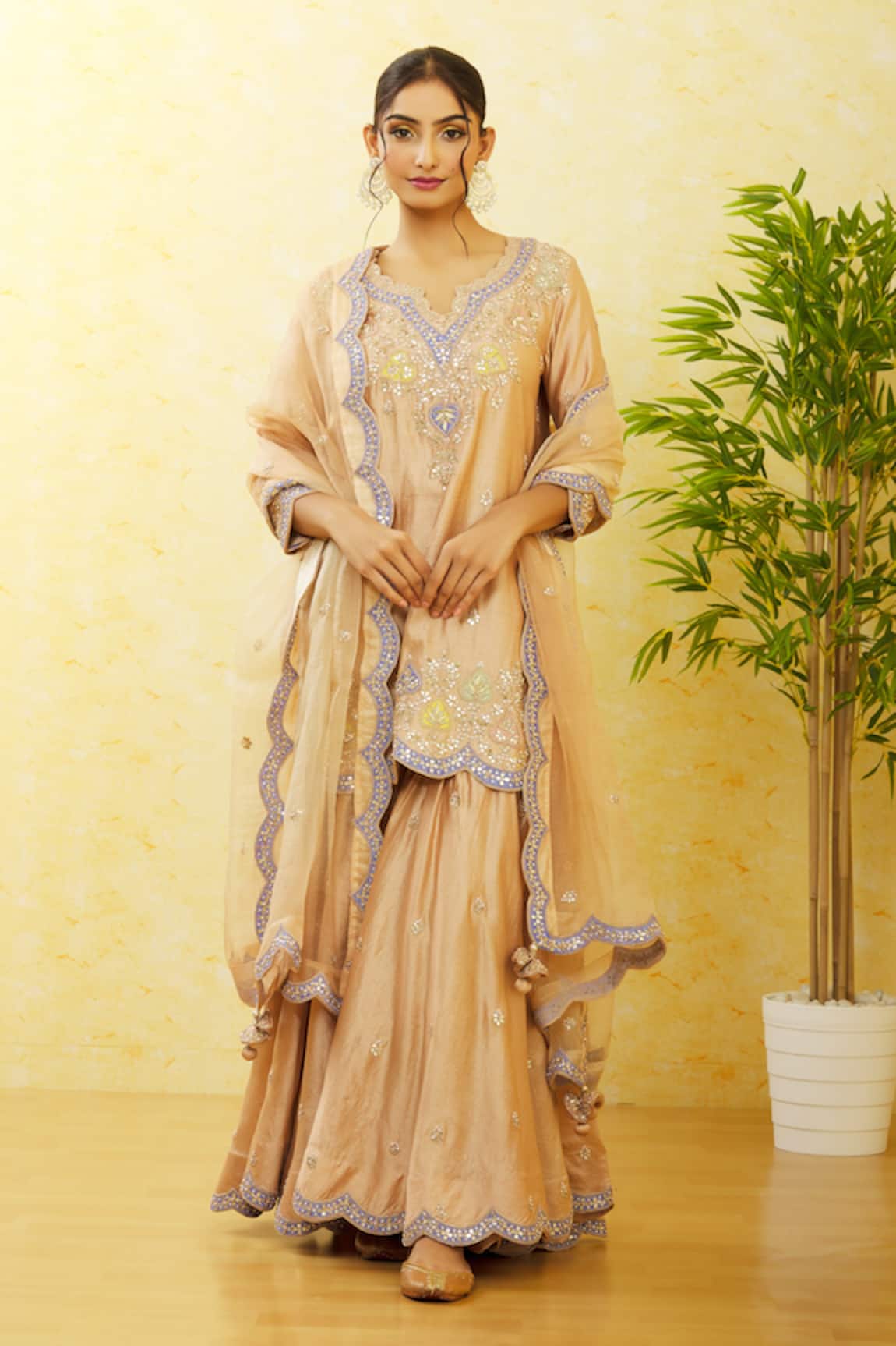 Surbhi Shah Floral & Mirror Embroidered Kurta Sharara Set 