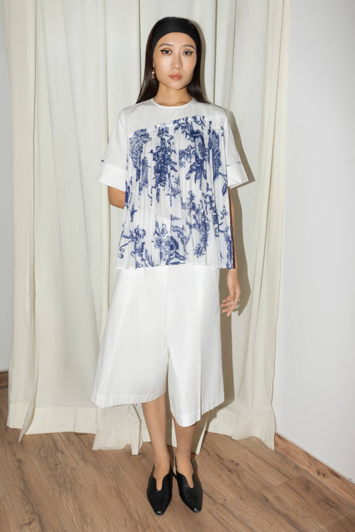 Leh Studios Slant Gather Floral Print Top