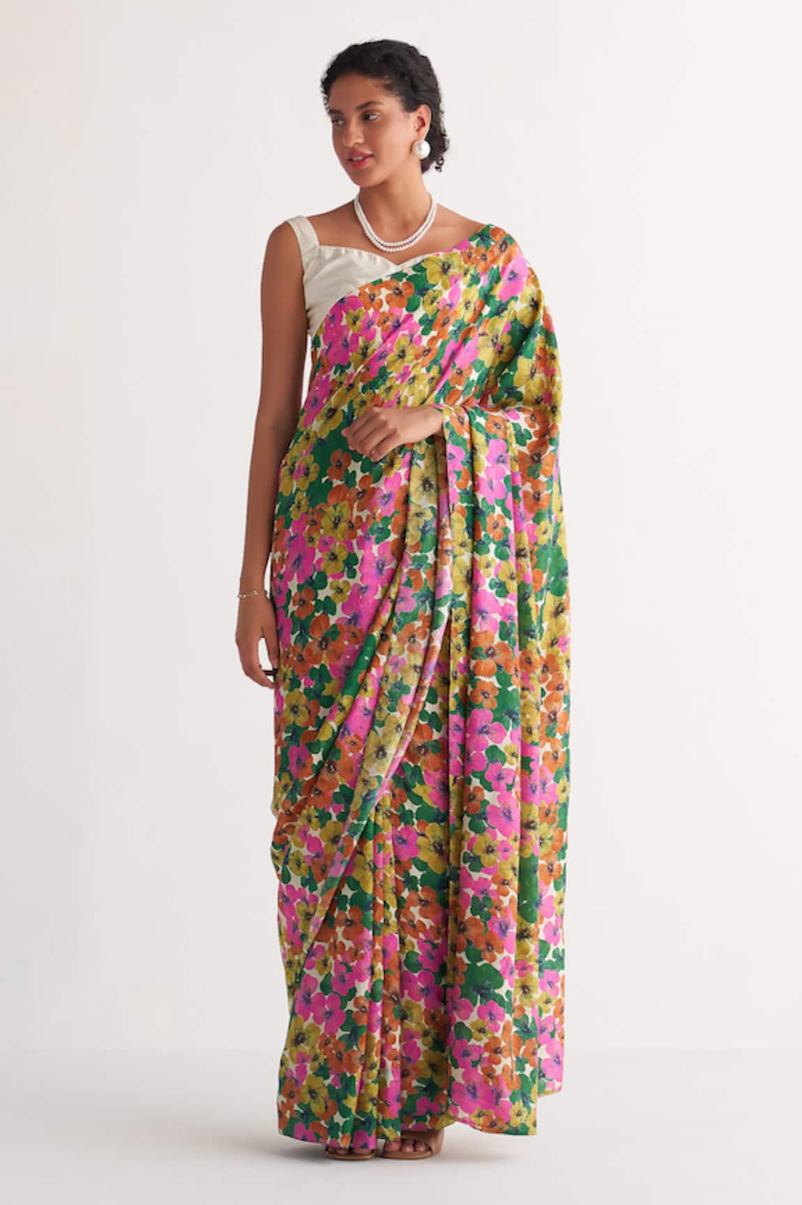 Shivani Bhargava Gardenia Floral Print Saree With Blouse 