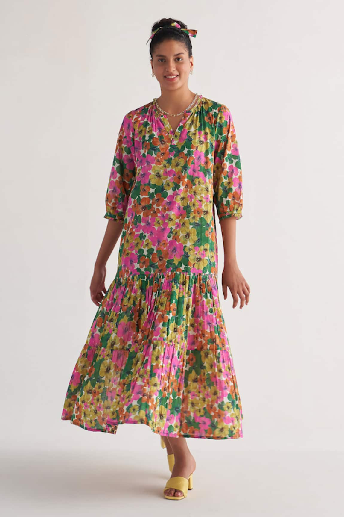 Shivani Bhargava Gardenia Floral Digital Print Tiered Dress