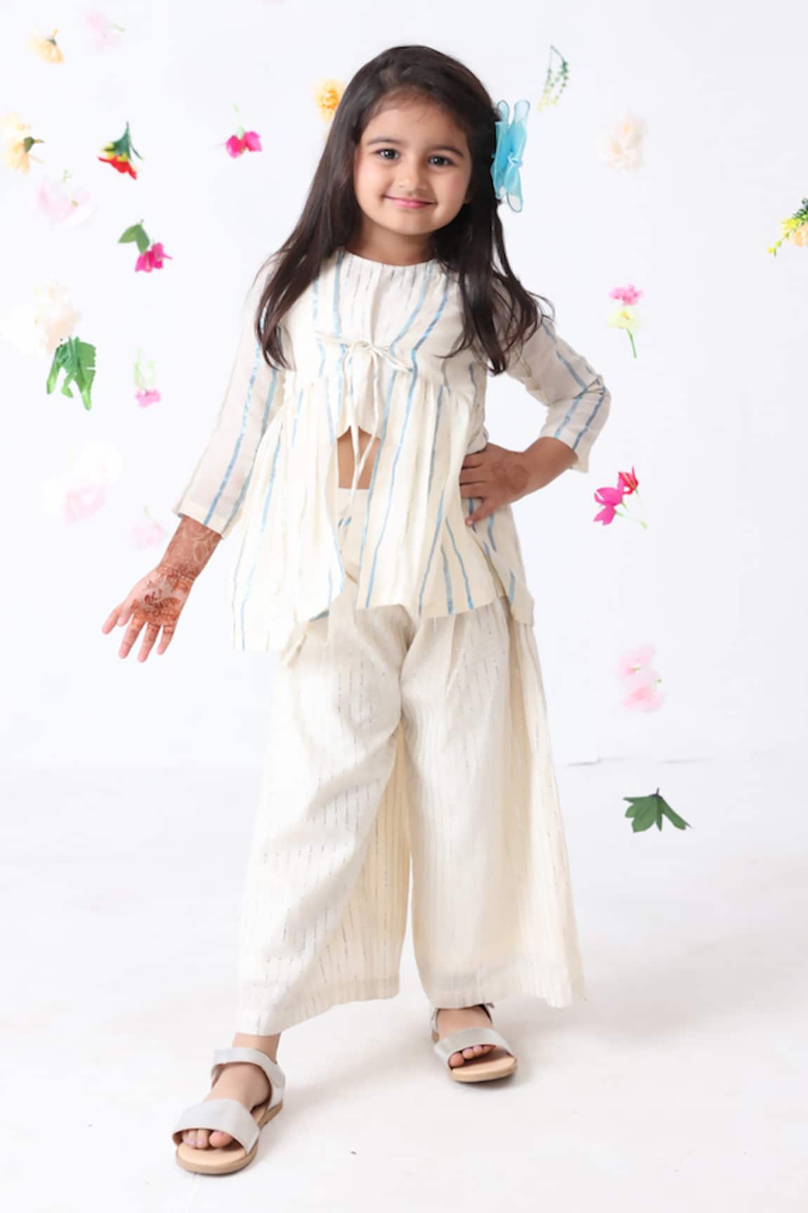 JILMIL DREAMWEAR Stripe Pattern Overcoat & Palazzo Set 