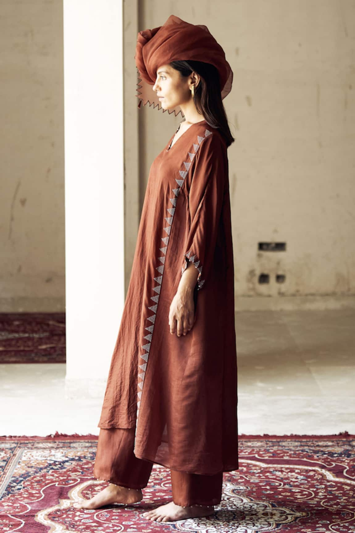 Srota By Srishti Aggarwal Mungo Hem Embroidered Palazzo