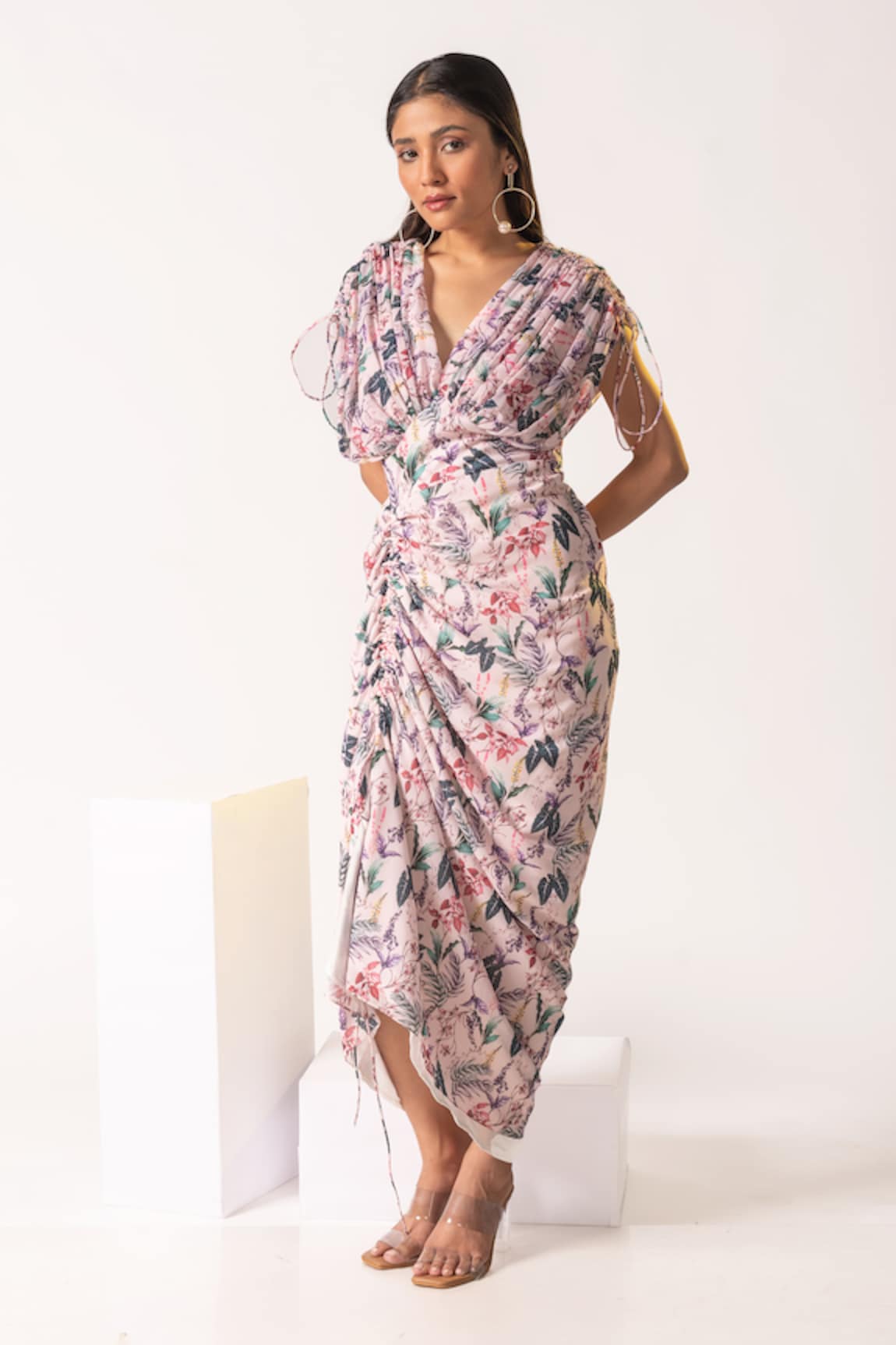 Vanshika Agarwal Tropical Print Ruched Dress