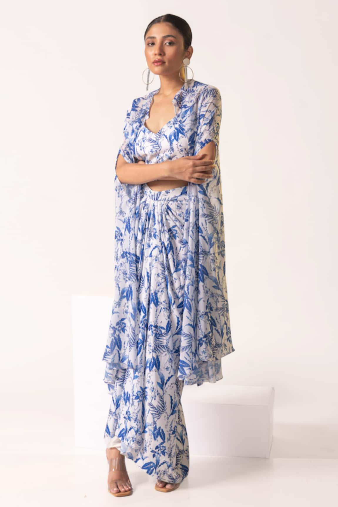 Vanshika Agarwal Oasis Tropical Print Long Jacket Skirt Set