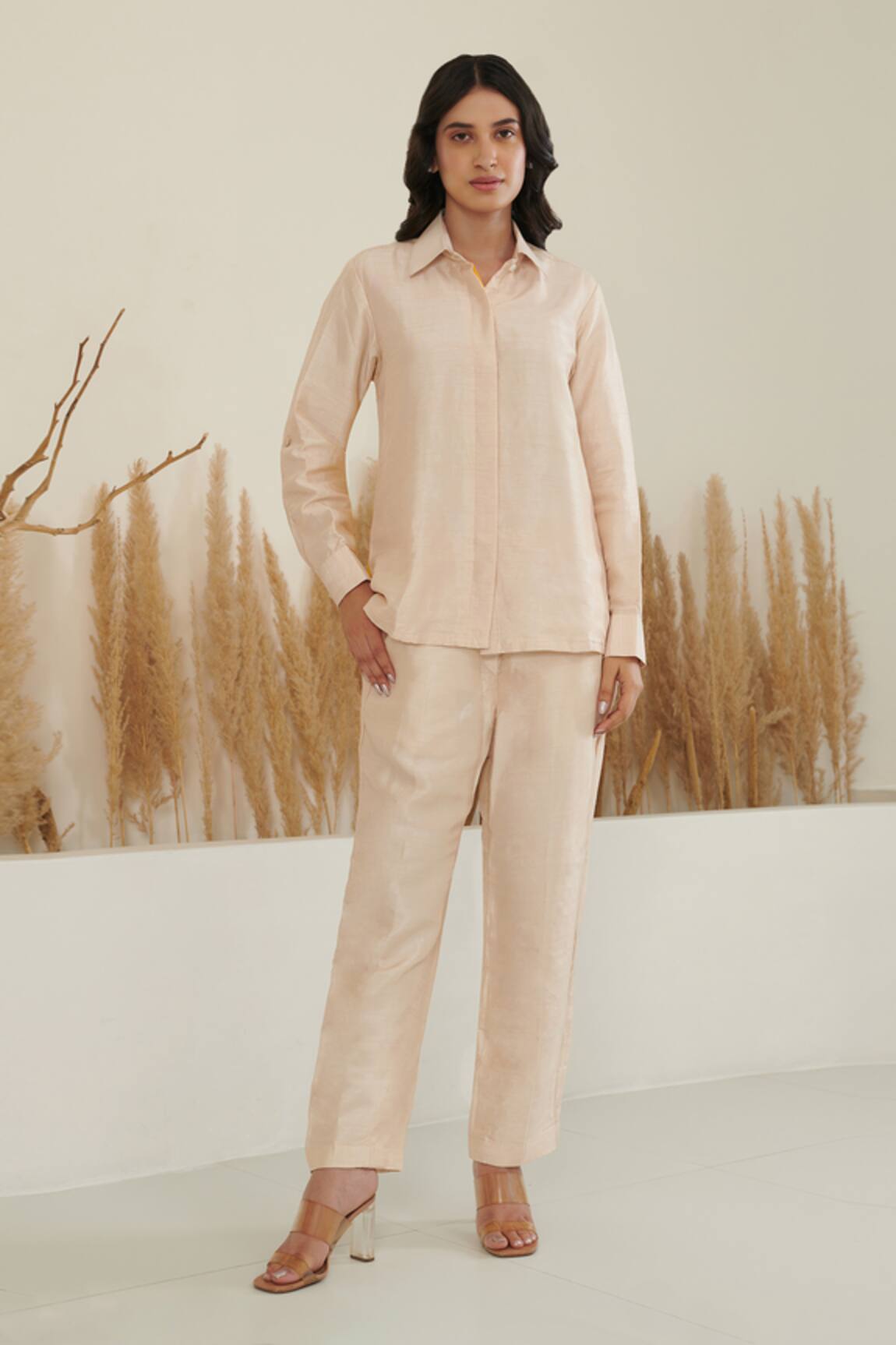 Label Flamingo By Vrinda Silk Color Block Shirt With Pant 