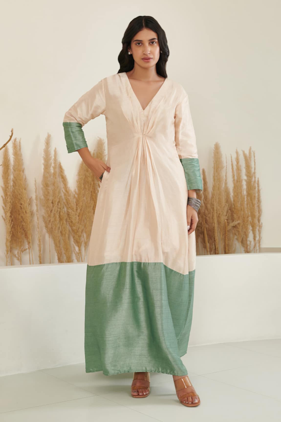 Flamingo the label Silk Color Block Kaftan