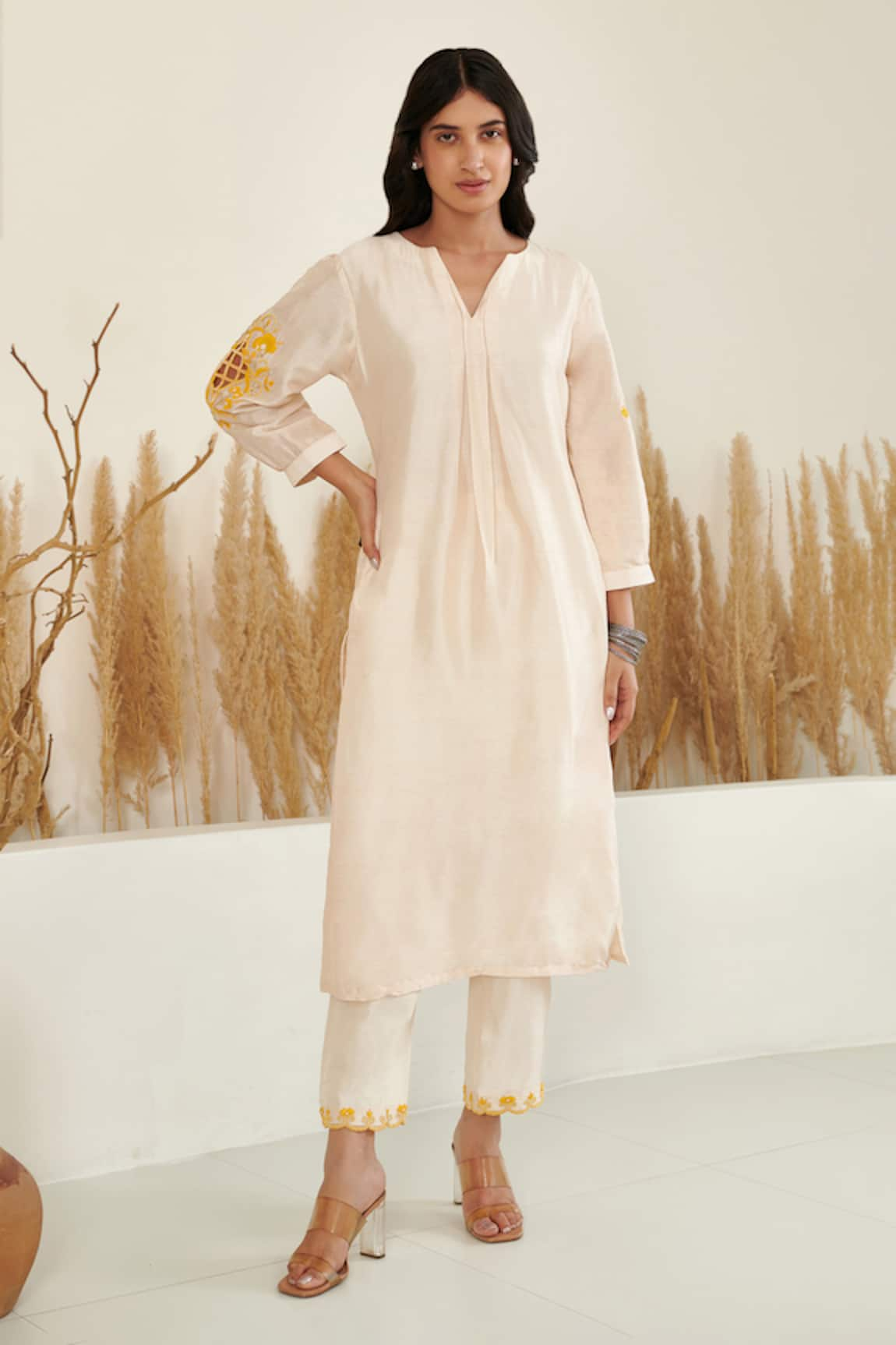 Flamingo the label Silk Placement Embroidered Kurta With Pant