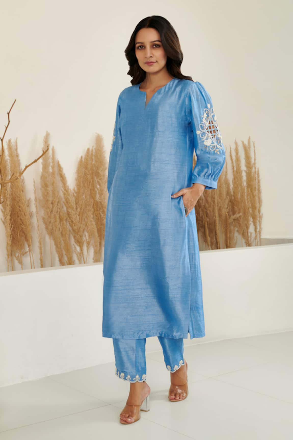 Flamingo the label Placement Embroidered Silk Kurta With Pant