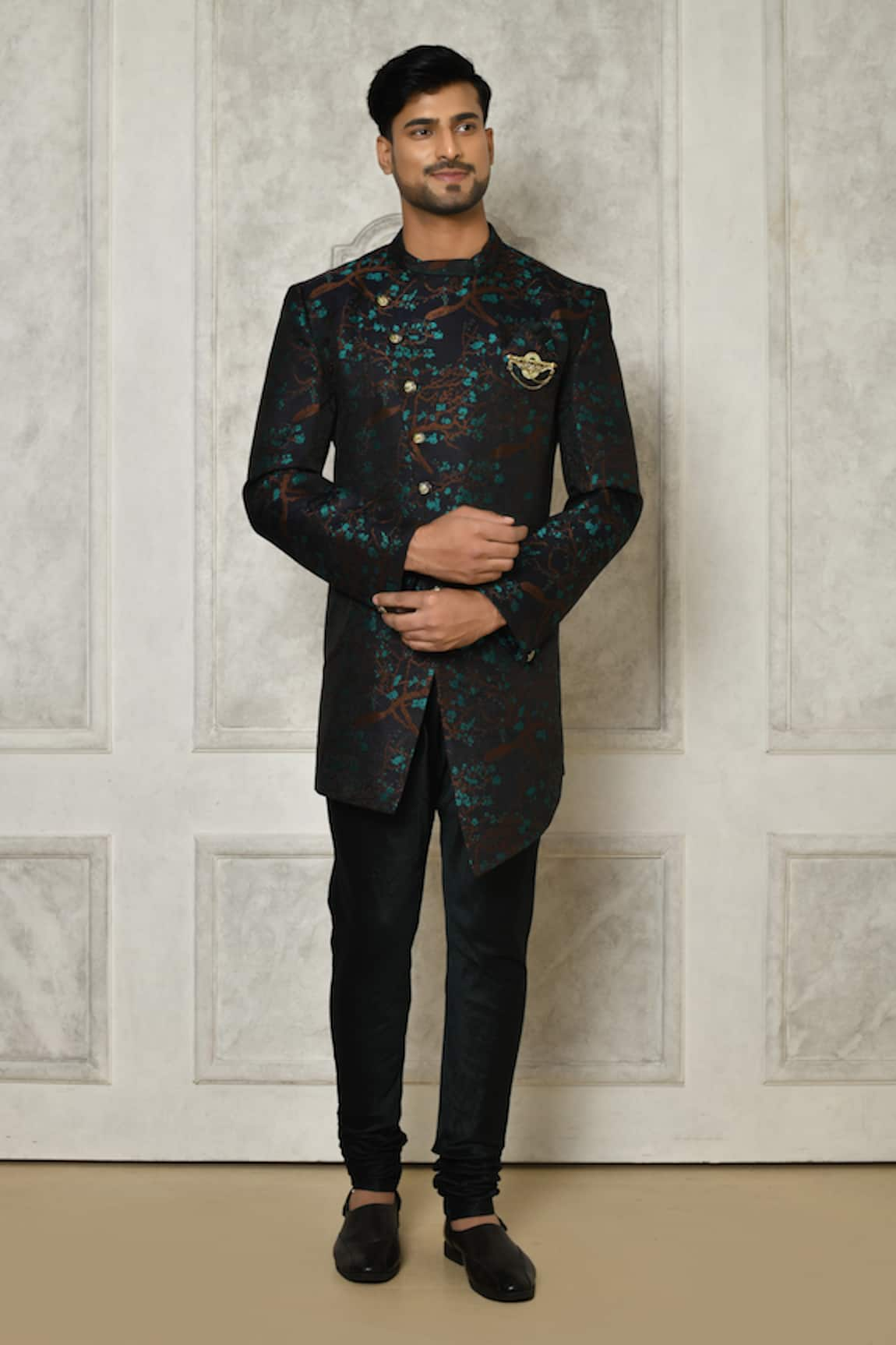 Aryavir Malhotra Branch Leaf Pattern Sherwani With Churidar