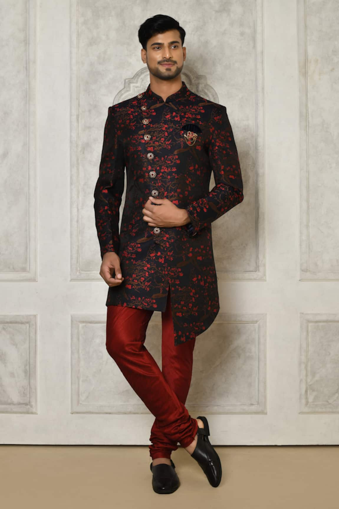 Aryavir Malhotra Floral Branch Pattern Sherwani With Churidar